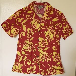 Stunning Gold and Red Unisex Hawaiian Shirt Size Small